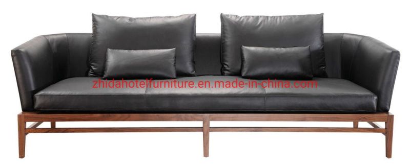 Walnut Wood Base Living Room Furniture Modern Leather Fabric Sofa