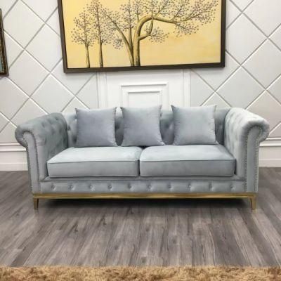 Luxury Chesterfield Chenille Diamond Tufted Living Room Sofa Velvet Upholstered Double Seat Buttoned Sofa