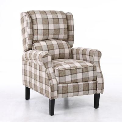 American Modern Leisure Sofa Tartan Linen Fabric Push Back Recliner Chair 1 Seater Couch Living Room Home Hotel Furniture