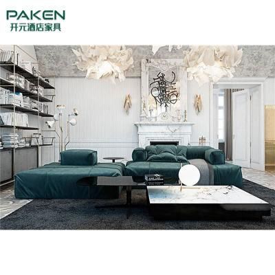 Luxury Dark Green Fabric Italy Design 3 Seater Sofa and Ottoman for Villa Living Room