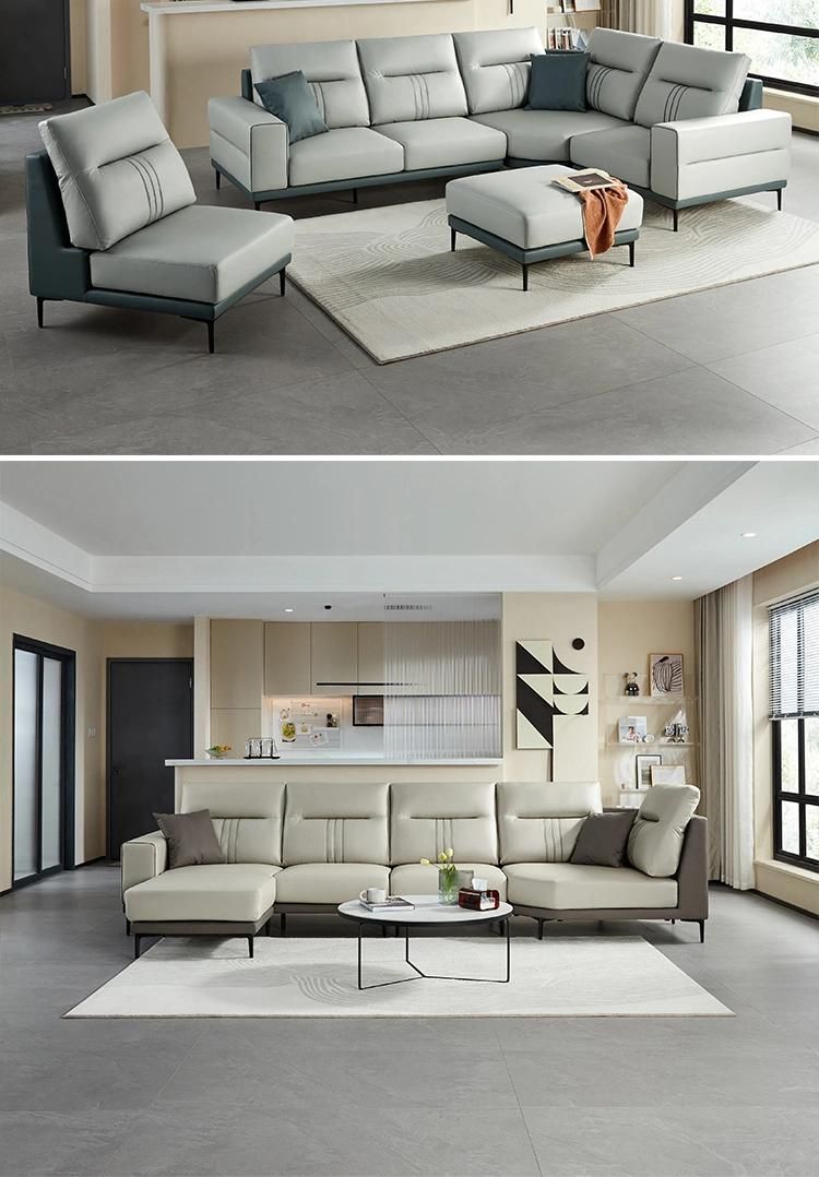 Hot Down with Armrest Corner Sectional L Shape Furniture Genuine Leather Sofa Tbs061