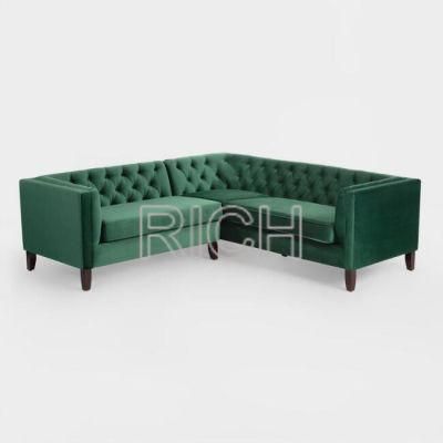 Forest Green Wooden Frame Velvet Corner Sectional Sofa