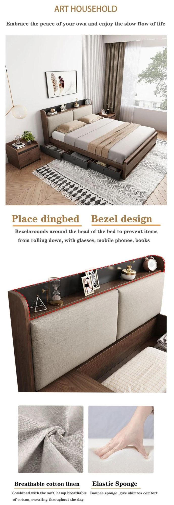 Simple Modern Factory Home Furniture Set Wardrobe Side Table Hotel Double King Size Sofa Bed