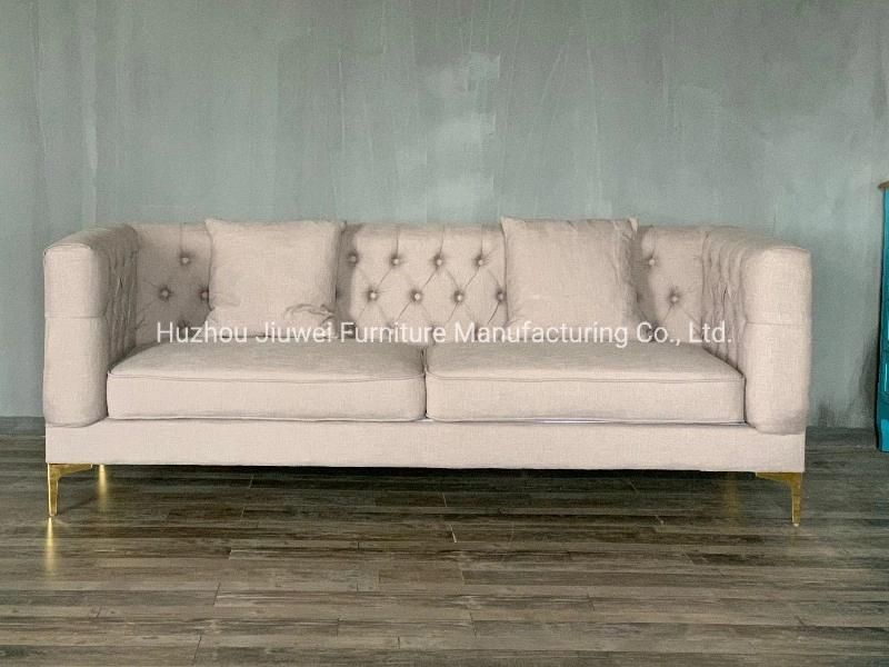 European Pink Velvet Fabric Sofa Loveseat and Three Seats Living Room Furniture Gold Stainless Steel Legs Sofa