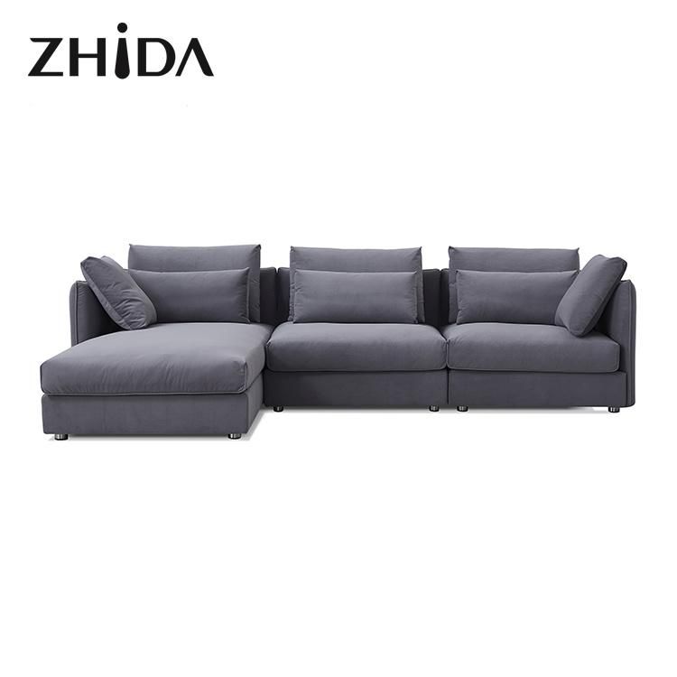 Italian Style Home Living Room Furniture High Quality Metal Leg L Shape Couch Hotel Sectional Modern Fabric Sofa