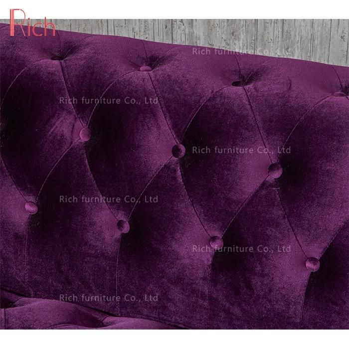 Living Room Furniture Velvet Chesterfield Sofa Couch Set with Buttons
