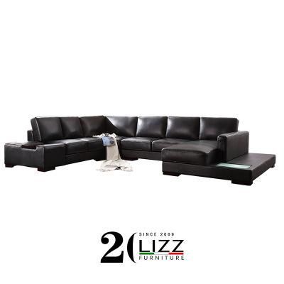 Modern Home Furniture Italian Natuzzi Style Leather Sectional Sofa with LED