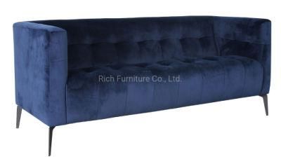 Metal Legs Dark Blue Velvet Upholstery Loveseat Sofa Furniture Tuffed Couch