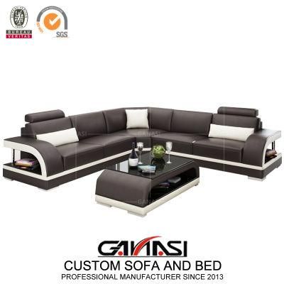 Commercial Office Use Classic Style L-Shaped Genuine Leather Furniture Sofa Bench with Tea Table