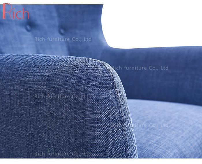 Home Furniture One Seater Blue Fabric Linen Leisure Armchair Sofa for Living Room