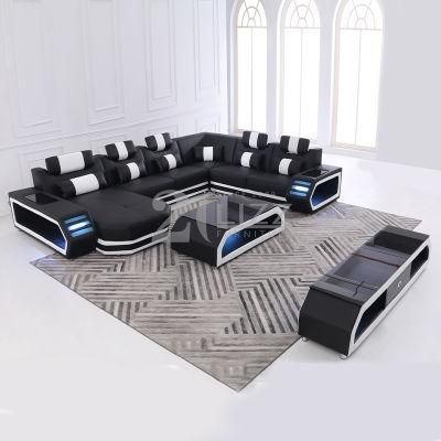 Modern Style Leisure Black Genuine Leather Sofa Set Corner Sofa for Living Room