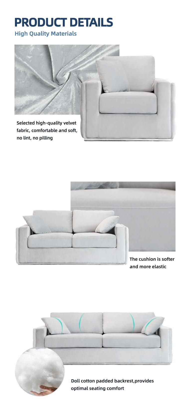 China New Design 3 Seaters Living Room Couch Furniture Velvet Sofa Set