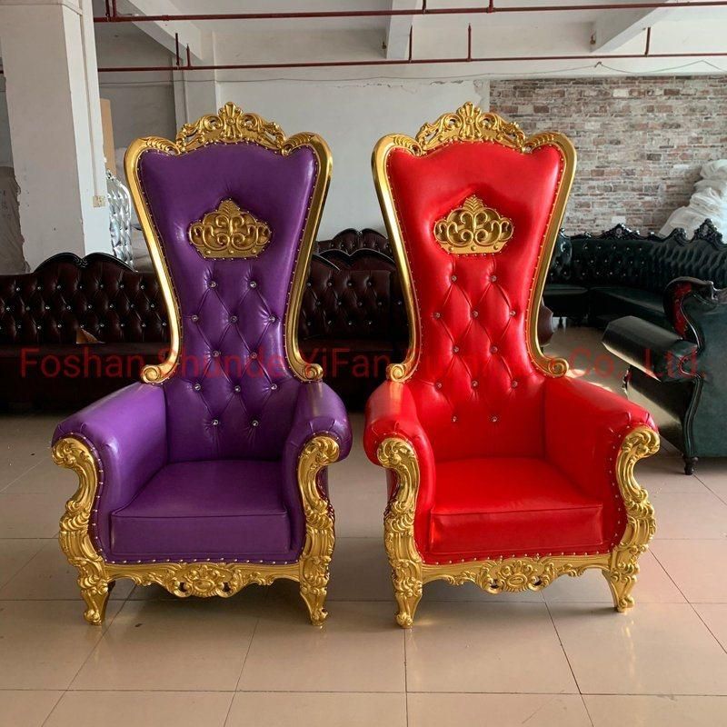 Hotel Lobby Furniture Wood Carved High Back Wedding Sofa Chairs in Optional Color for KTV furniture and Wedding Furniture