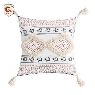 Bohemian Design Velvet Soft Cushion Cover for Sofa Geometric Printed Pillow Case with Tassel New Design Cushion Cover