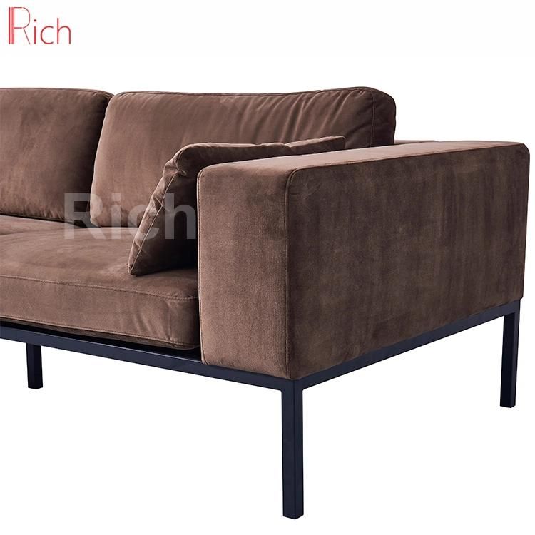 Metal Legs Brown Velvet Upholstery Loveseat Sofa Furniture
