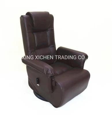 Brown Leather Foldable Swivel Gaming Sofa Chair