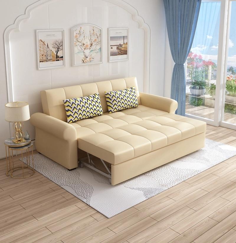 Modern Fabric Folding Sofa Chair Sleeper Three Seat Sofa Bed Wooden Living Room Multi-Function Divan