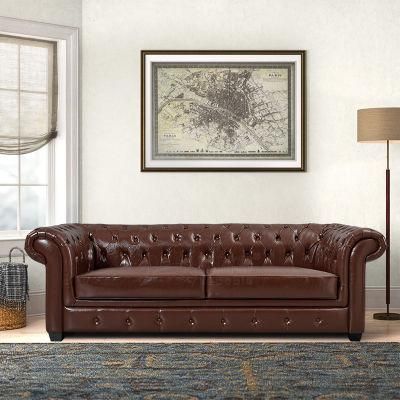 Chesterfield Leather Sofa Upholstered Home Furniture Fabric Couch Seating with Tufted Low Back for Living Room Set