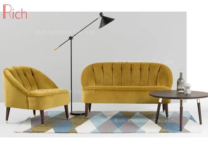 Home Used Yellow One Seater Velvet Sofa Furniture for Bedroom