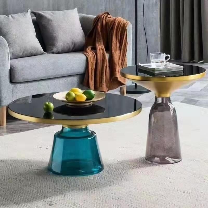 Modern Simple Round Glass Top Coffee Bell Table Glass Base Sofa Side Tea Center Coffee Table