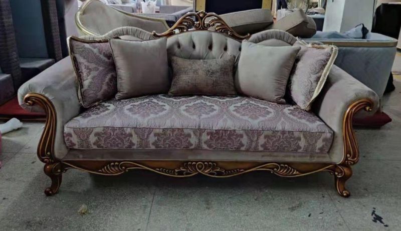 Fabric and Carvings Wood Frame Classic Sofa for Living Room Set