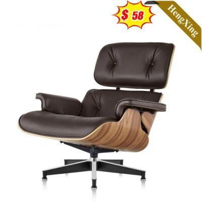 Simple Design Modern Living Room Single Seat Sofas Cheap Price Office Hotel Rosered Veneer Wood Black PU Leather Lounge Chair