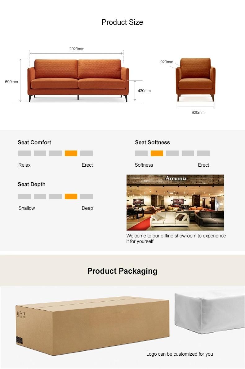 3 Seat Modern Iron Leg Sofa Home Furniture Fabric Sofa