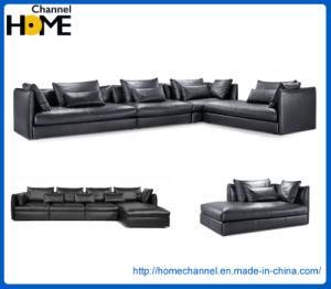 Italy 7 Seater Sectional Black Top Grain Leather Sofa for Living Room (HC3036)