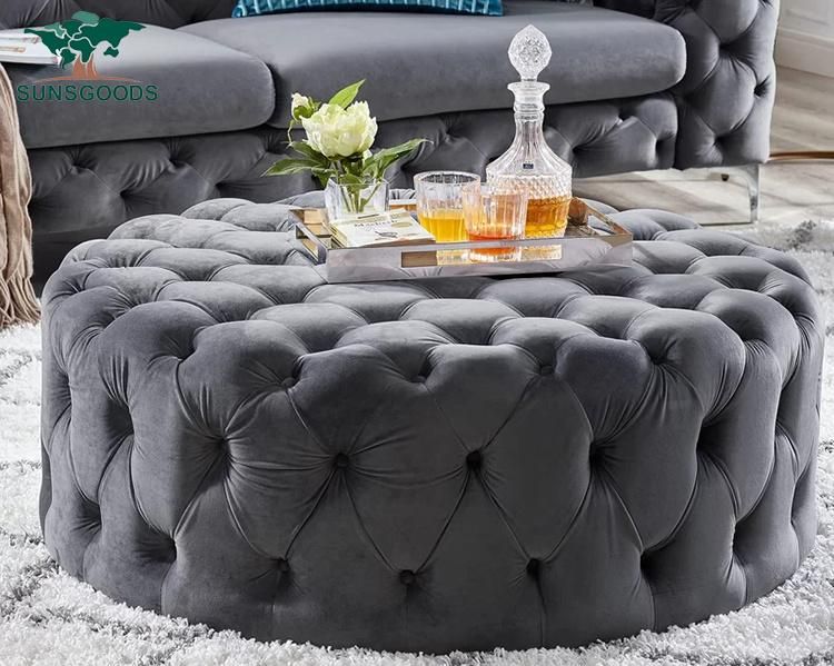 Unique European Style Round Tufted Velvet Ottoman Stool Factory Price