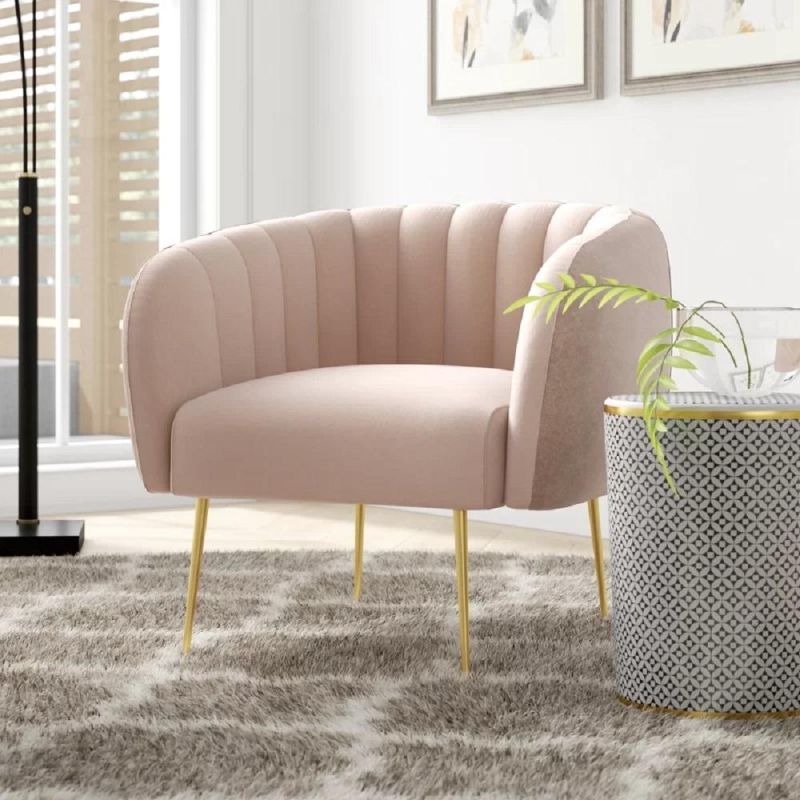 Living Room Furniture Lily Pumpkin Fabric Velvet Sofa Couch with Metal Legs Modern Sofa Chair
