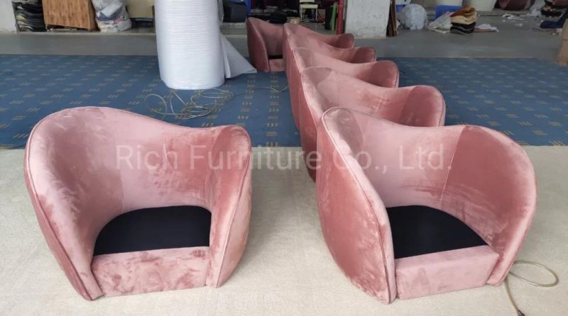 Comfortable Gold Metal Legs Accent Sofa Chair Fabric Pink Living Room Furniture Leisure Armchair