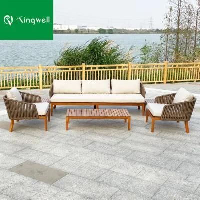 Durable Rope Weaving Teak Wood Furniture Patio Garden Pool Sofa Set for Hotel Project