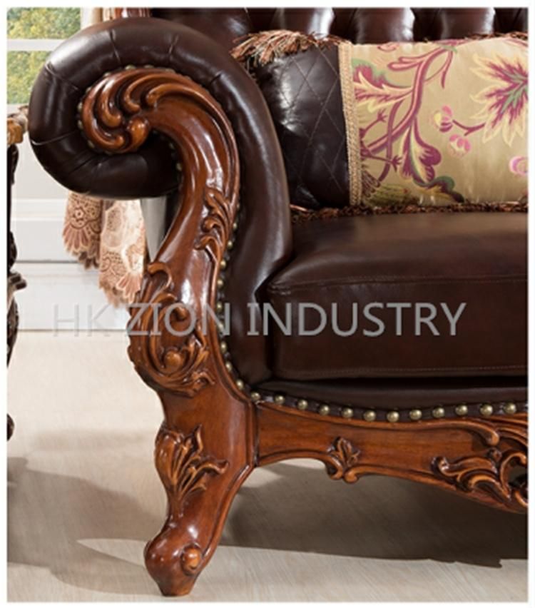 Traditional and Classical European Style Chesterfield Living Room Sofa Home Furniture Living Room Use Brown Genuine Leather Sofa Sectionals