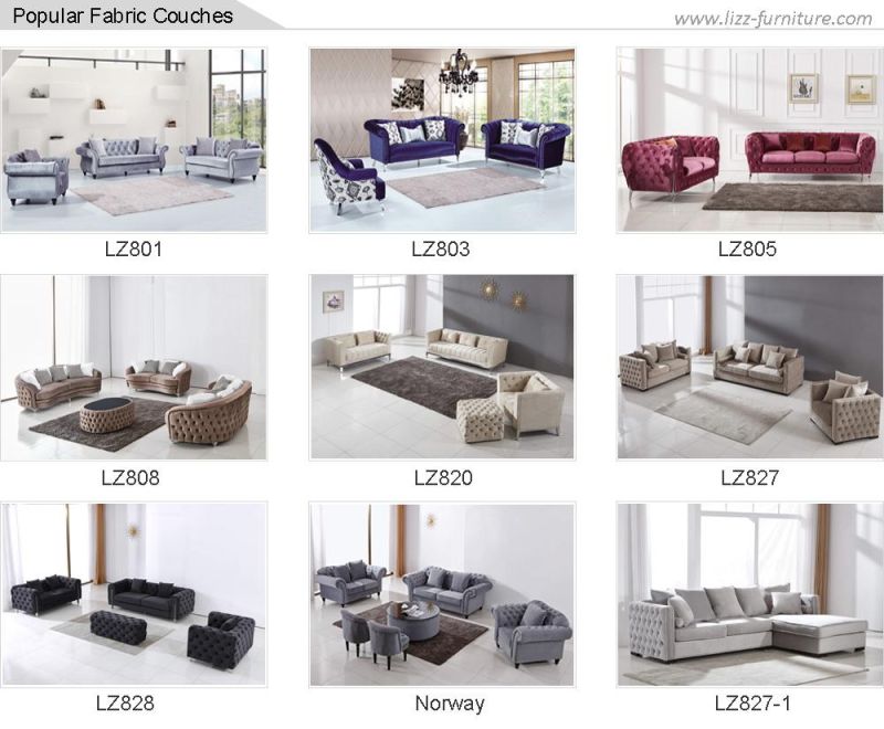 New European Popular Living Room Home Furniture Set Luxury Fabric Velvet Sofa with Steel Legs