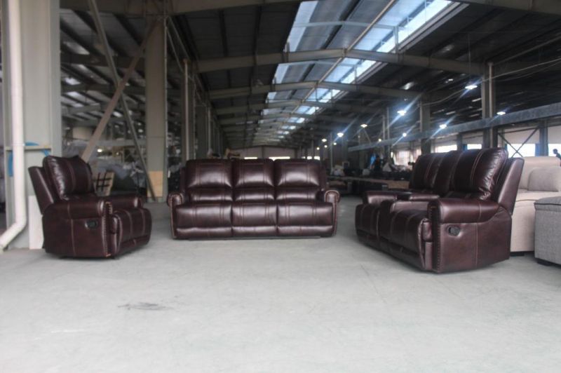 Gel Leather Reclining Sofa with Nail Head Arm for Living Room Furniture