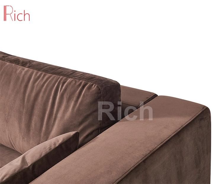 Metal Legs Brown Velvet Upholstery Loveseat Sofa Furniture