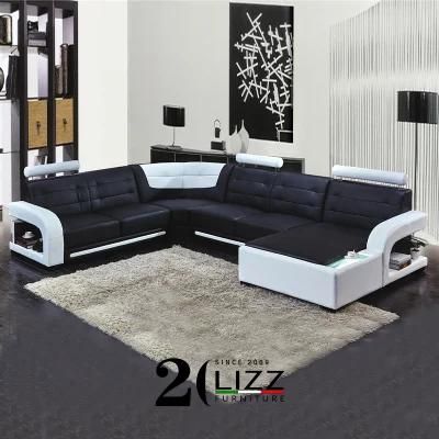 U Shape Sectional Living Room Home Corner Genuine Leather Sofa