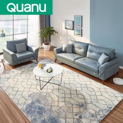 102569 Living Room Furniture 3+1modern Italian Blue Leather Sofa Sectional Set
