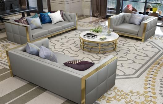 New High Quality PU Leather Italian Sofa Set Designs Luxury 3 Seater Sofa Gold Luxury Living Room Furniture Set Sofa
