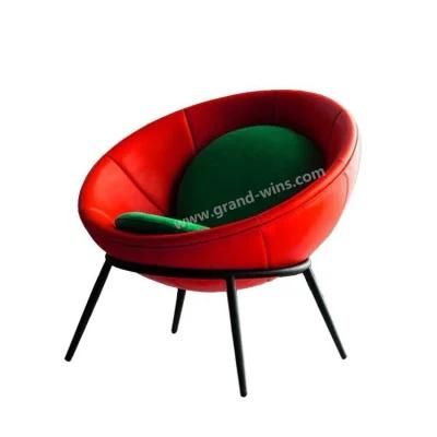 Stylish Round Shape Iron Leg Velvet Fiberglass Hotel Chair
