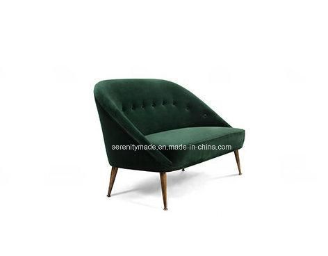 Italian Design Restaurant Green Velvet Metal Brass Legs Sofa