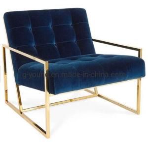 Wedding Event Luxury Exlcusive Blue Velvet Golden Metal Sofa