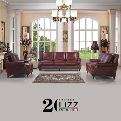 High Quality Classic Antique Living Room Furniture Leather Sofa