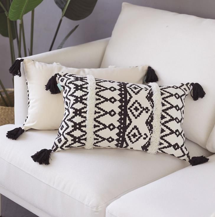 Black and White City Printed Tufted Pillowcase Waist Cushion for Living Room Chair Cushion Cover Sofa Pillowcase 30*50 45*45