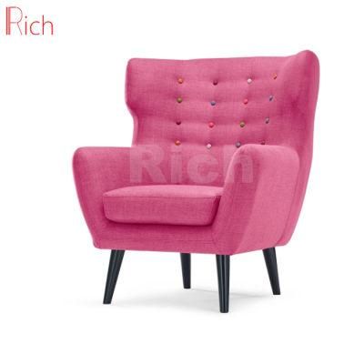 Whoslesale Home Furniture Pink Fabric Sofa Chair with Rainbow Buttons