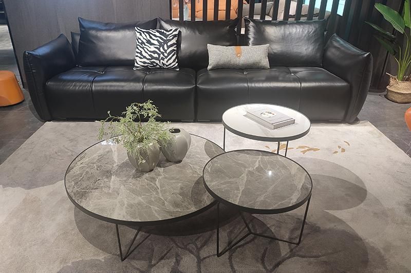 a Round Coffee Table Mached All Sofas with Metal Leg Wood Marble Ceramic Top