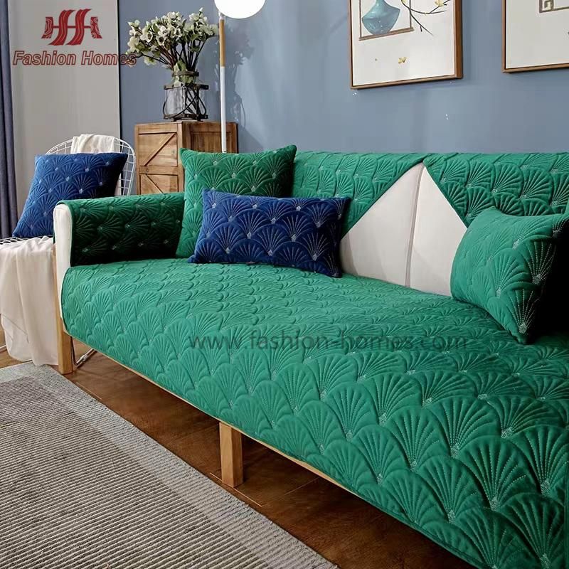 Luxury Dutch Velvet Fan Shape Embroidered Quilting Sofa Cover
