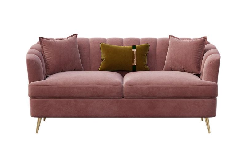 Modern Well Sell Home Household Apartment Pink Fabric Soft Cushion Leisure Seater Sectional Living Room Sofas with Golden Legs