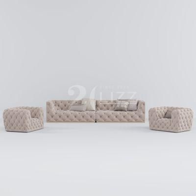 Sectional Home Hotel Commercial Furniture Modern Chesterfiled Velvet Fabric Loveseat Living Room Sofa