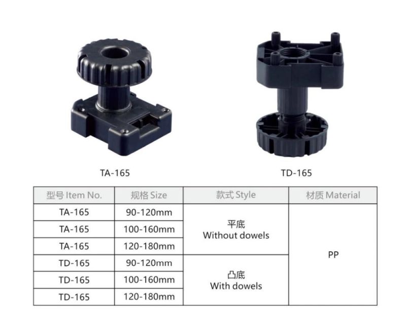 Ta165 PP Adjustable Kitchen Furniture Leg with Screw on Base